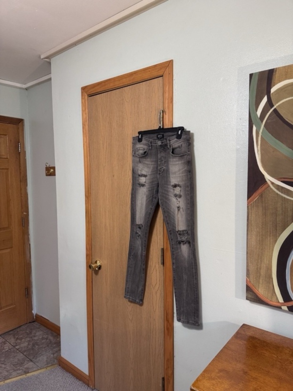 Boohoo Man Size 32 Gray Distressed Skinny Button-Fly Jeans w/29.5 Inseam - EUC